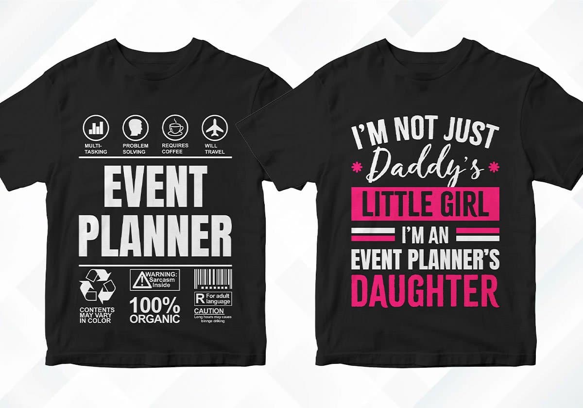 Event Planner 25 Editable T-shirt Designs Bundle