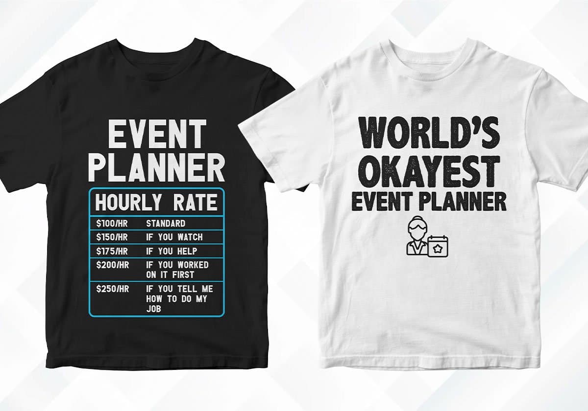 Event Planner 25 Editable T-shirt Designs Bundle