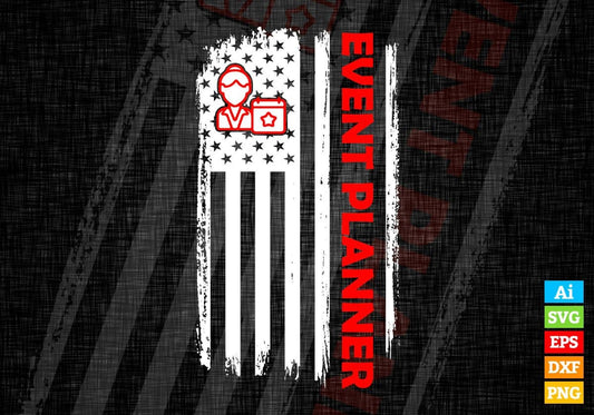 Event Planner USA Flag Proud Professions Gift Editable Vector T-shirt Design in Ai Svg Files