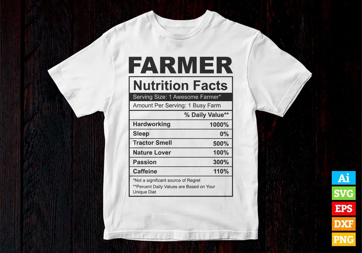 Farmer Nutrition Facts Editable Vector T shirt Design In Svg Png Printable Files