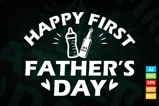 First Fathers Day Beer and Bottle Baby Kids Editable Vector T-shirt Design in Ai Png Svg Files