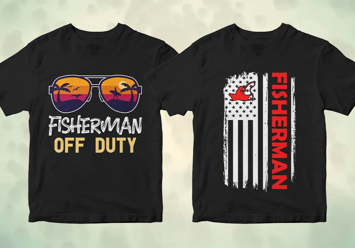 Fisherman 25 editable T-shirt designs bundle