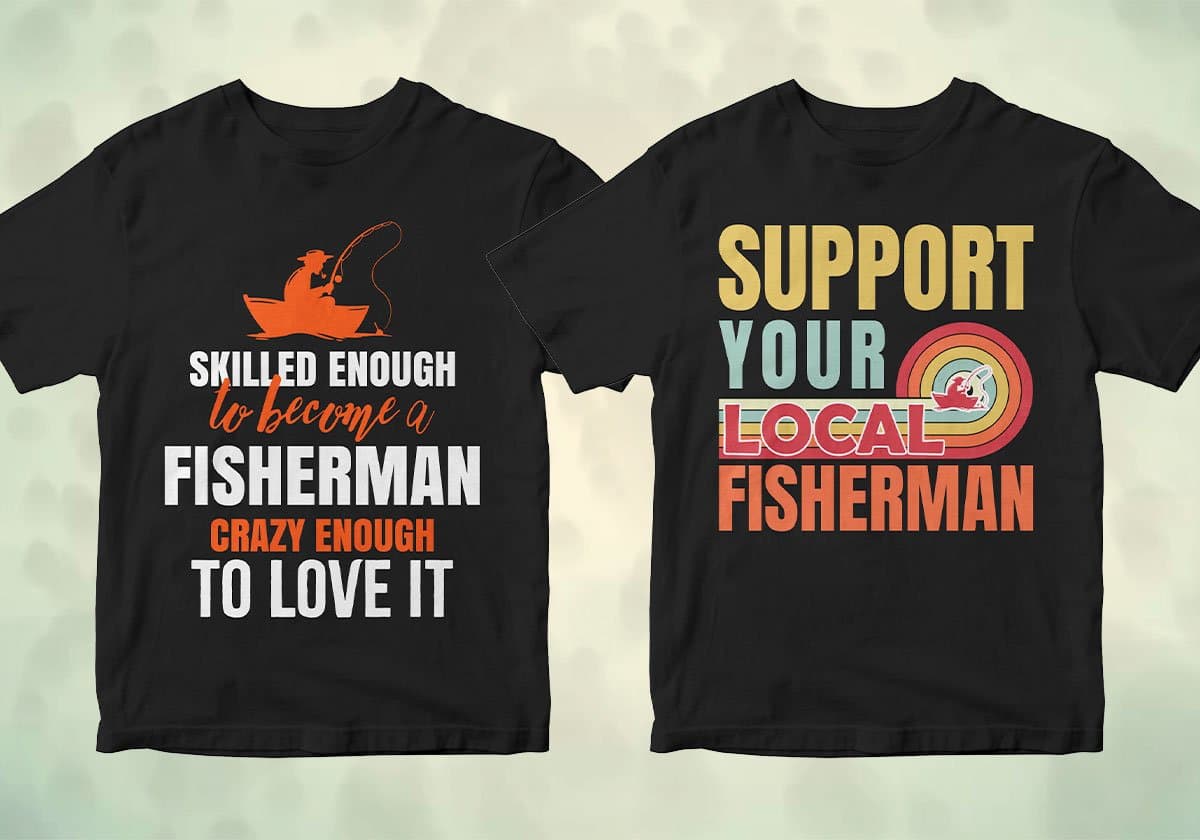 Fisherman 25 editable T-shirt designs bundle