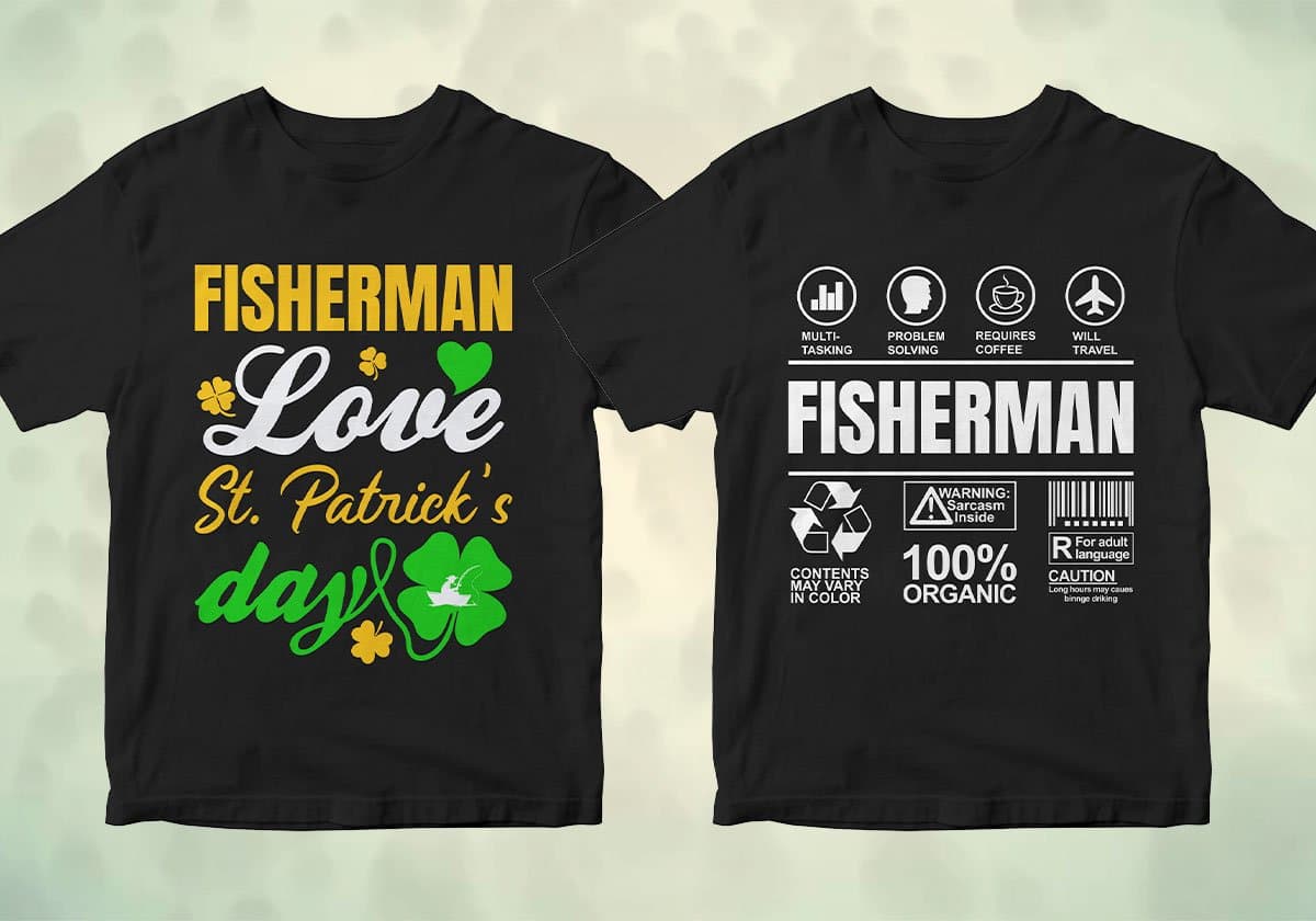 Fisherman 25 editable T-shirt designs bundle