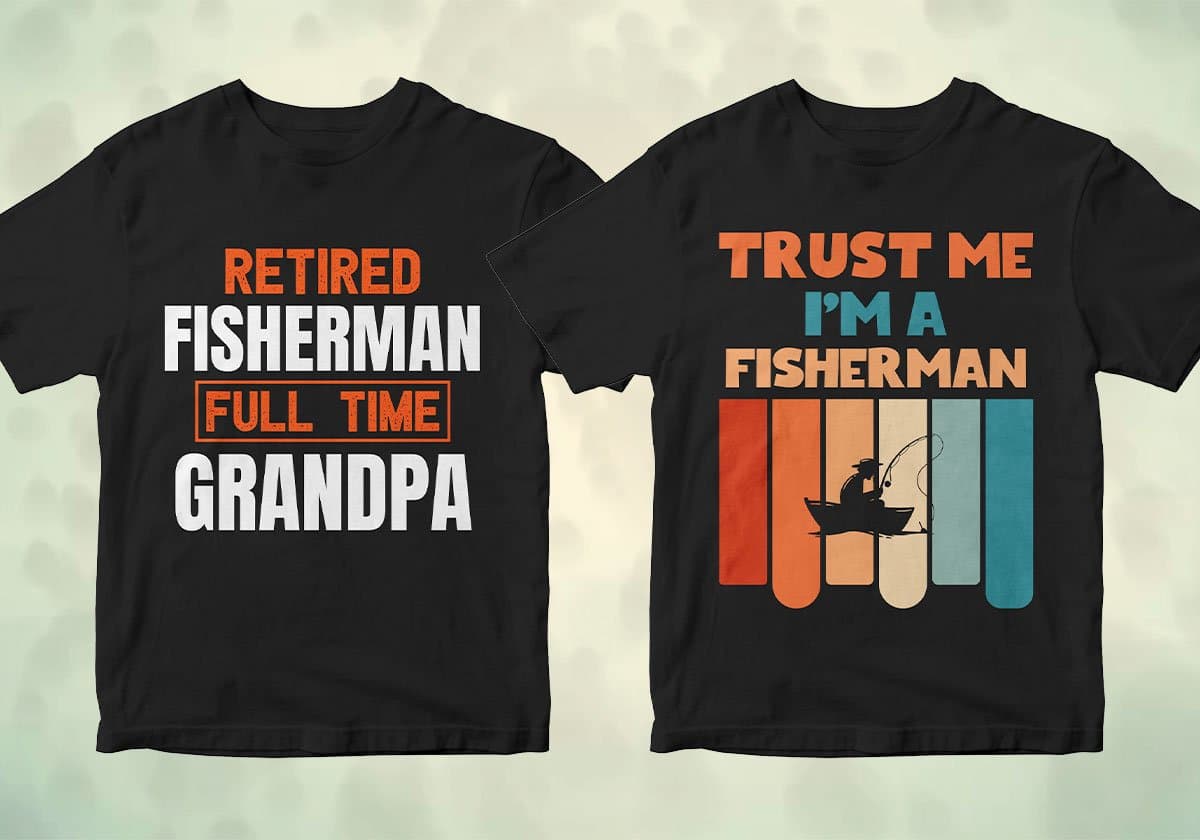 Fisherman 25 editable T-shirt designs bundle