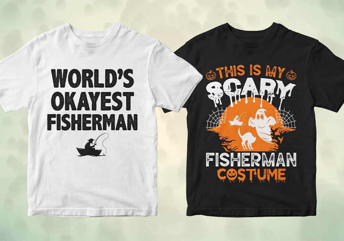 Fisherman 25 editable T-shirt designs bundle