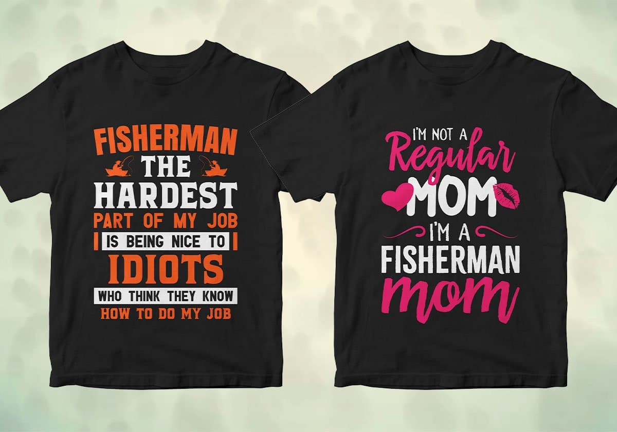 Fisherman 25 editable T-shirt designs bundle