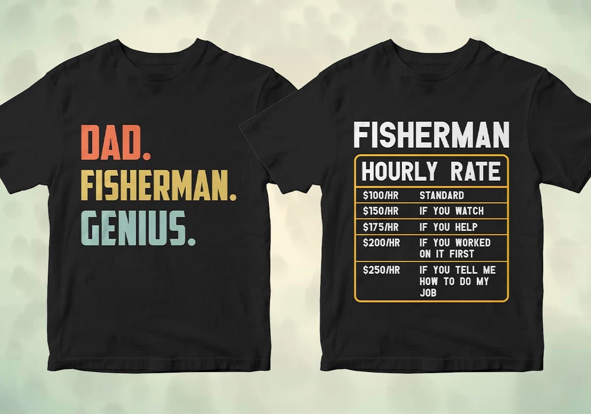 Fisherman 25 editable T-shirt designs bundle