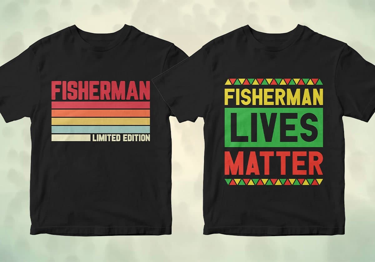 Fisherman 25 editable T-shirt designs bundle