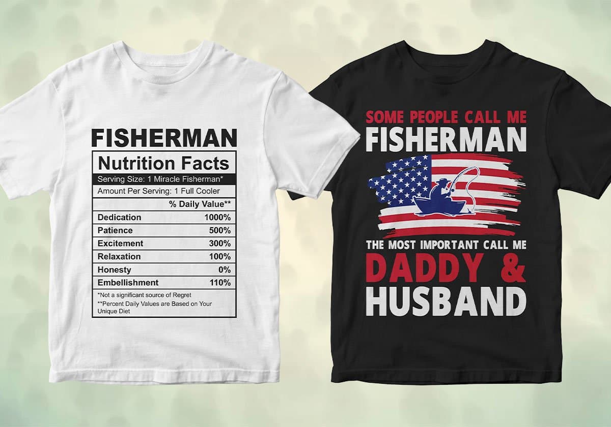 Fisherman 25 editable T-shirt designs bundle