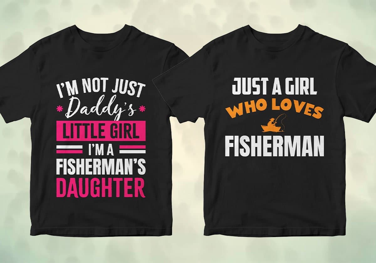 Fisherman 25 editable T-shirt designs bundle