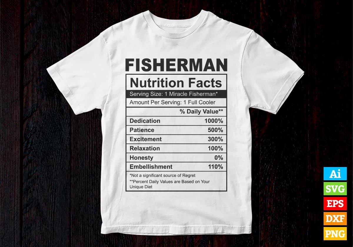 Fisherman Nutrition Facts Editable Vector T shirt Design In Svg Png Printable Files