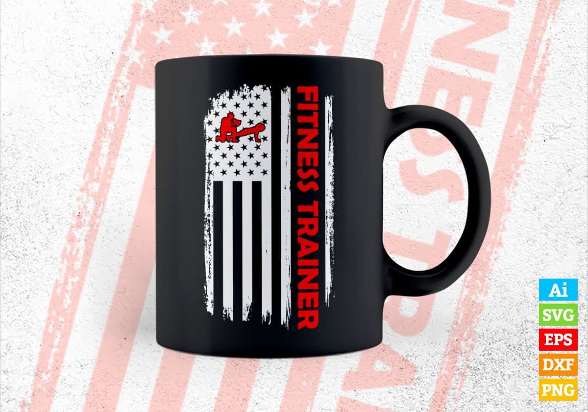 Fitness Trainer USA Flag Proud Professions Gift Editable Vector T-shirt Design in Ai Svg Files