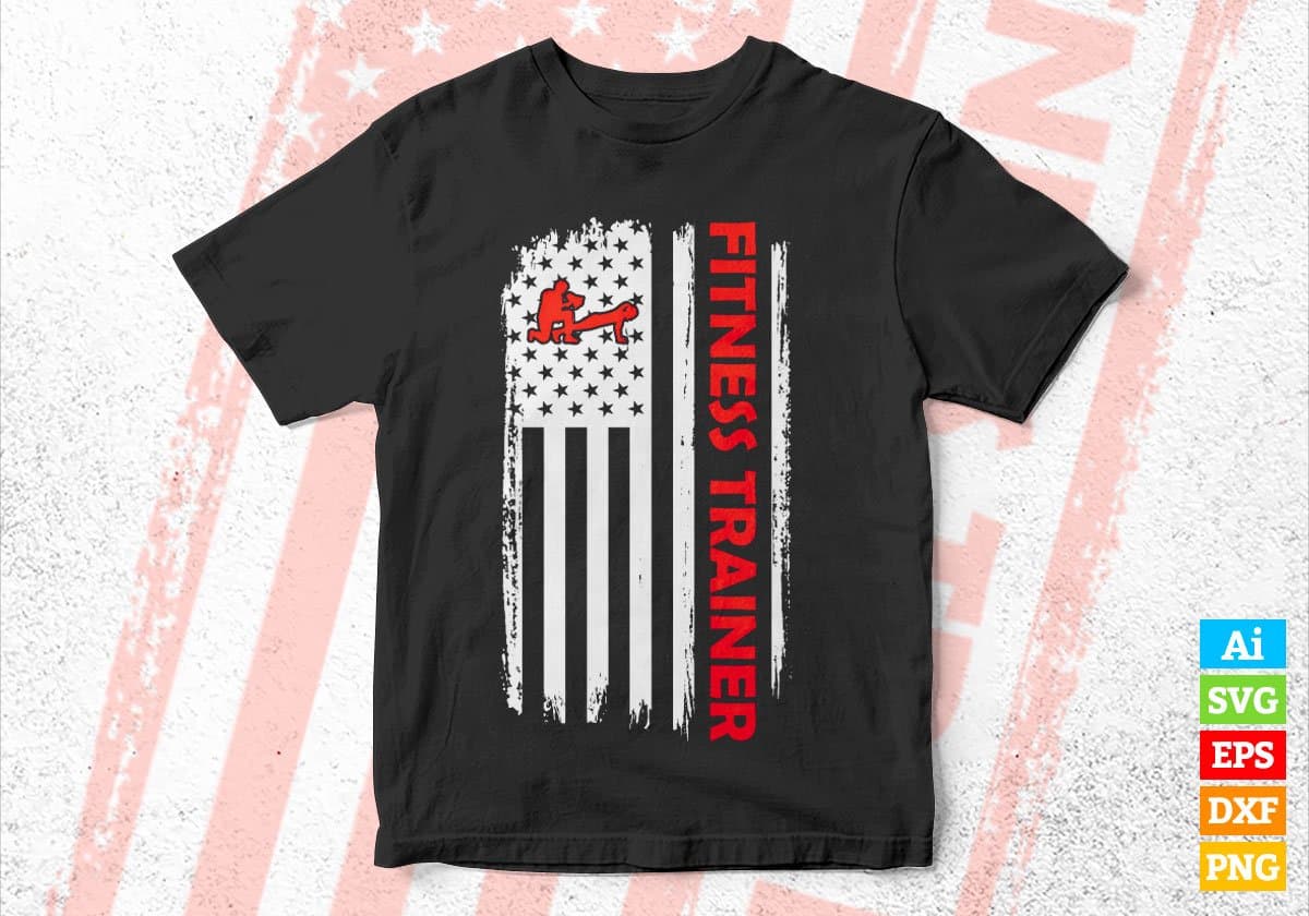 Fitness Trainer USA Flag Proud Professions Gift Editable Vector T-shirt Design in Ai Svg Files