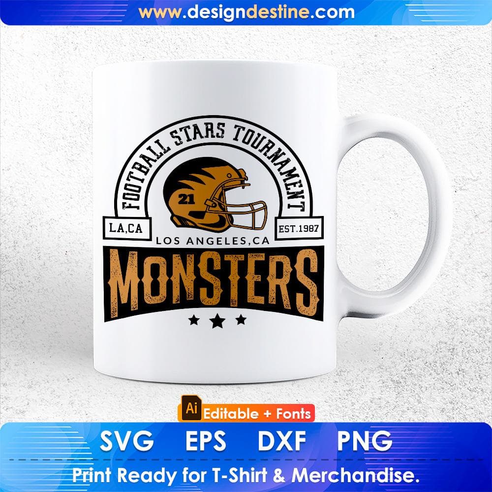 Football Stars Tournament la, ca Est 1987 Los Angles, Ca Monsters American Football Editable T shirt Design Svg Cutting Printable Files