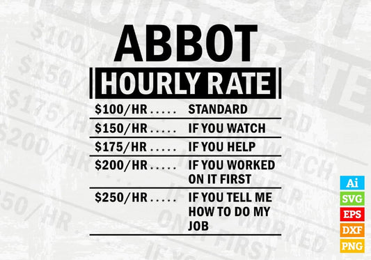 Funny Abbot Hourly Rate Editable Vector T-shirt Design in Ai Svg Files