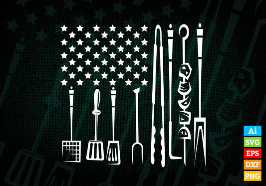 Funny Barbecue Smoke US Flag July 4th of BBQ Tools Grilling Editable Vector T shirt Design in Ai Png Svg Files.