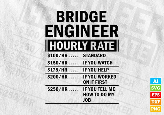 Funny Bridge Engineer Hourly Rate Editable Vector T-shirt Design in Ai Svg Files