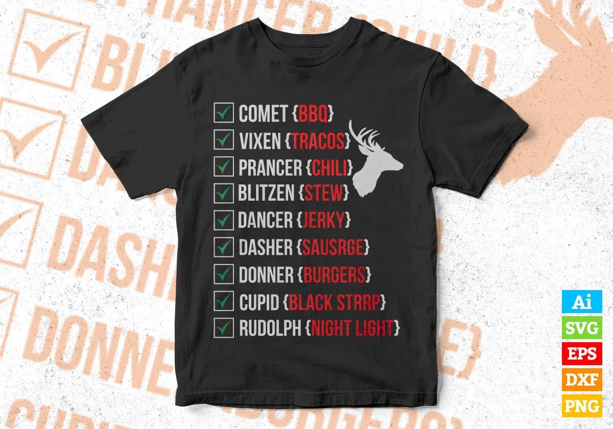 Funny Christmas Deer Hunting Santa Reindeer Editable Vector T shirt Design In Svg Png Printable Files