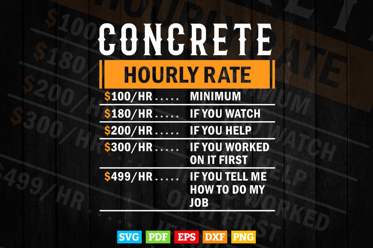 Funny Concrete Gifts Hourly Rate Vector T shirt Design Png Svg Cut Files