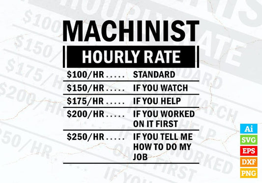 Funny Machinist Hourly Rate Editable Vector T-shirt Design in Ai Svg Files