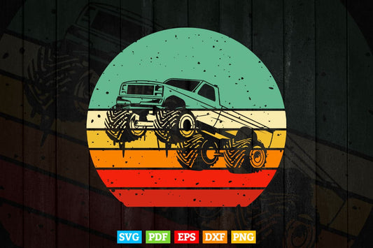 Funny Monster Truck Vintage Retro In Svg Png Files.