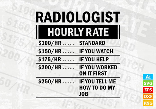 Funny Radiologist Hourly Rate Editable Vector T-shirt Design in Ai Svg Files