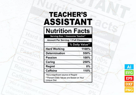 Funny Teacher's Assistant Nutrition Facts Editable Vector T-shirt Design in Ai Svg Png Files