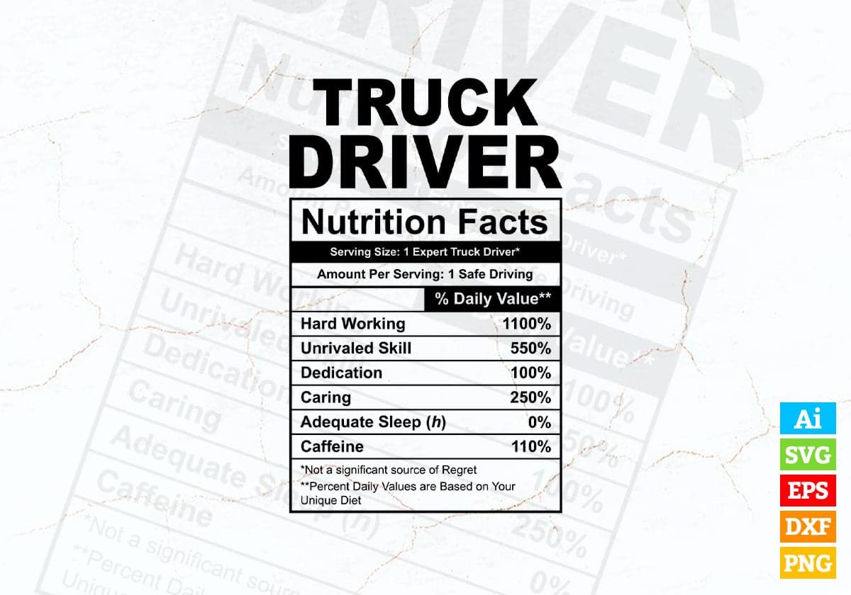 Funny Truck Driver Nutrition Facts Vector Tshirt Design Svg Png Files Vectortshirtdesigns