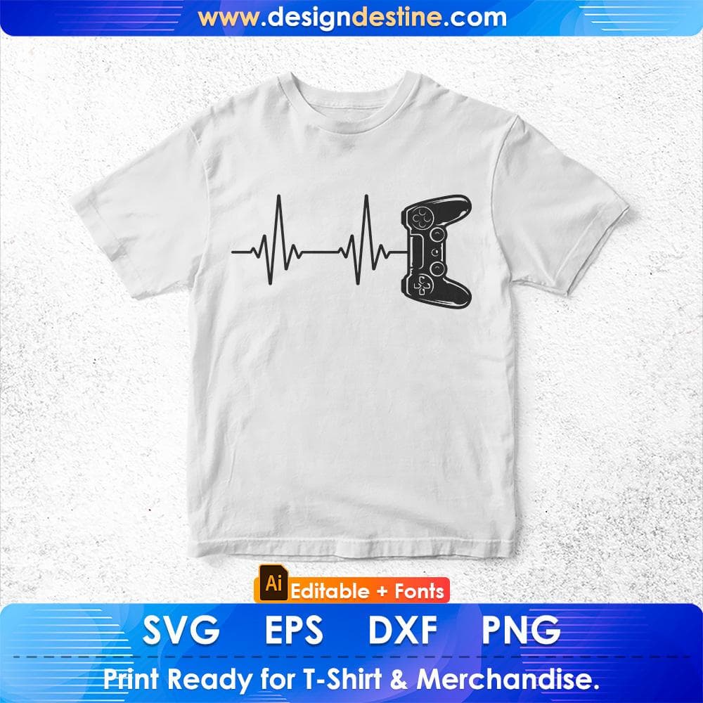 Gamer Heartbeat Video Game Lover Gift Editable T-Shirt Design in Ai Svg Cutting Printable Files