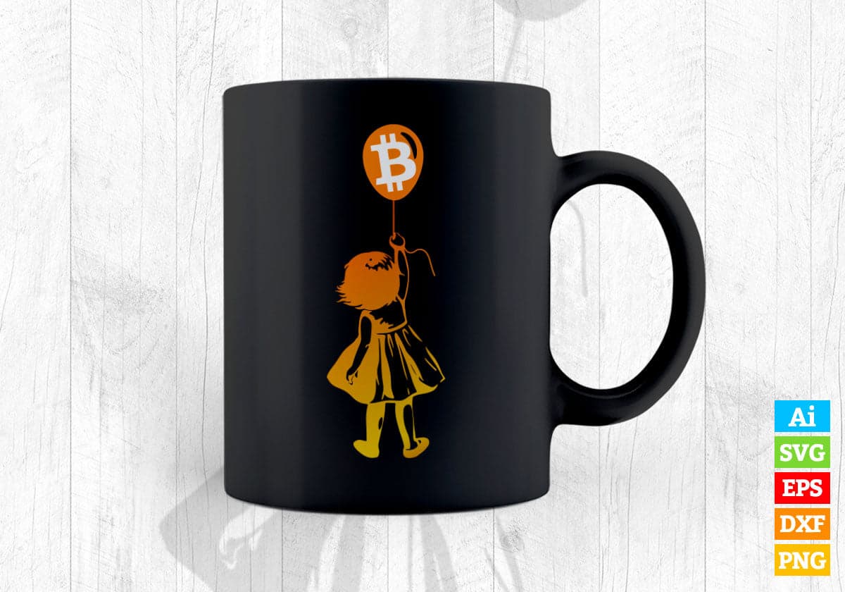 Girl with BTC balloon Crypto Bitcoin For Cypherpunks Vector T-shirt Design in Ai Svg Files