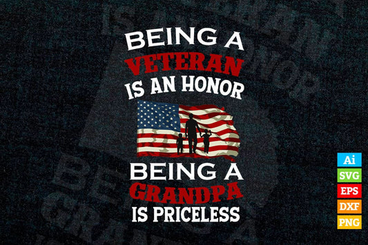 Grandpa Veteran Being a Veteran 4th Of July American Flag Vector T shirt Design in Ai Png Svg Printable Files