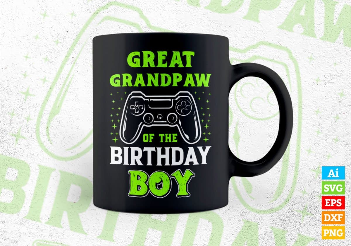 Great Grandpaw Of The Birthday Boy With Video Gamer Editable Vector T-shirt Design in Ai Svg Files