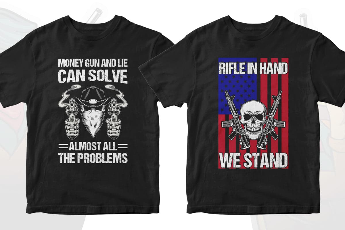 Gun Lover 50 Editable T-shirt Designs Bundle Part 1