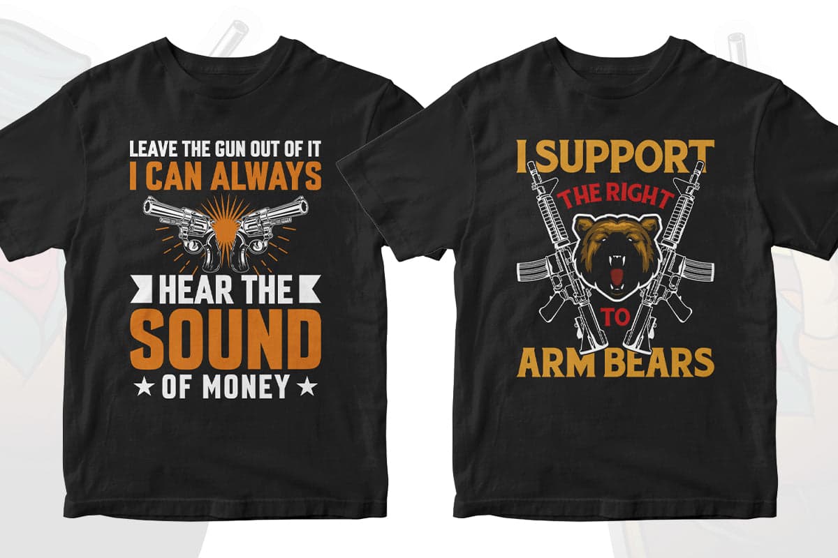 Gun Lover 50 Editable T-shirt Designs Bundle Part 1