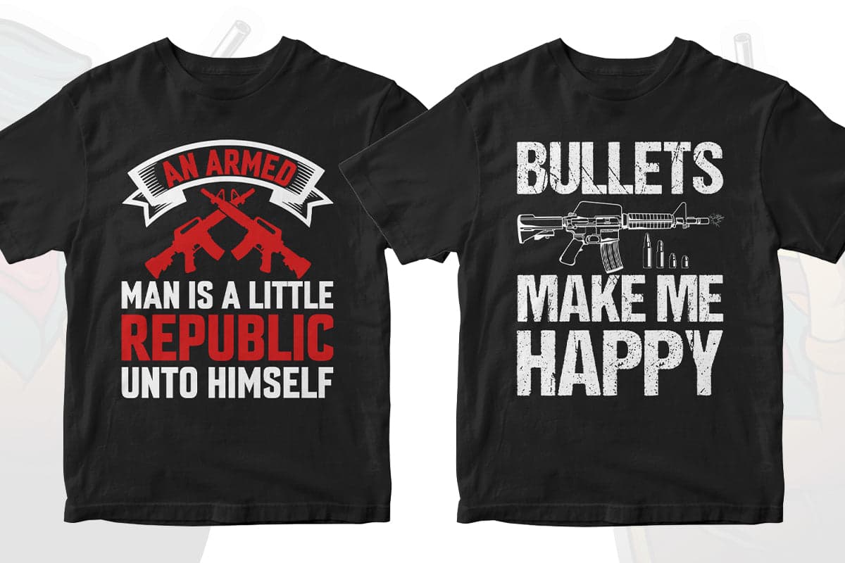 Gun Lover 50 Editable T-shirt Designs Bundle Part 1