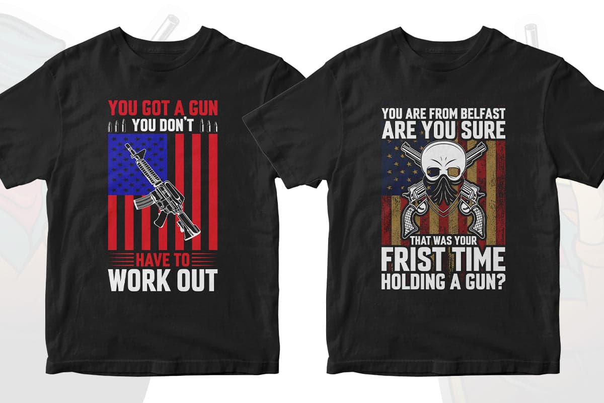 Gun Lover 50 Editable T-shirt Designs Bundle Part 1