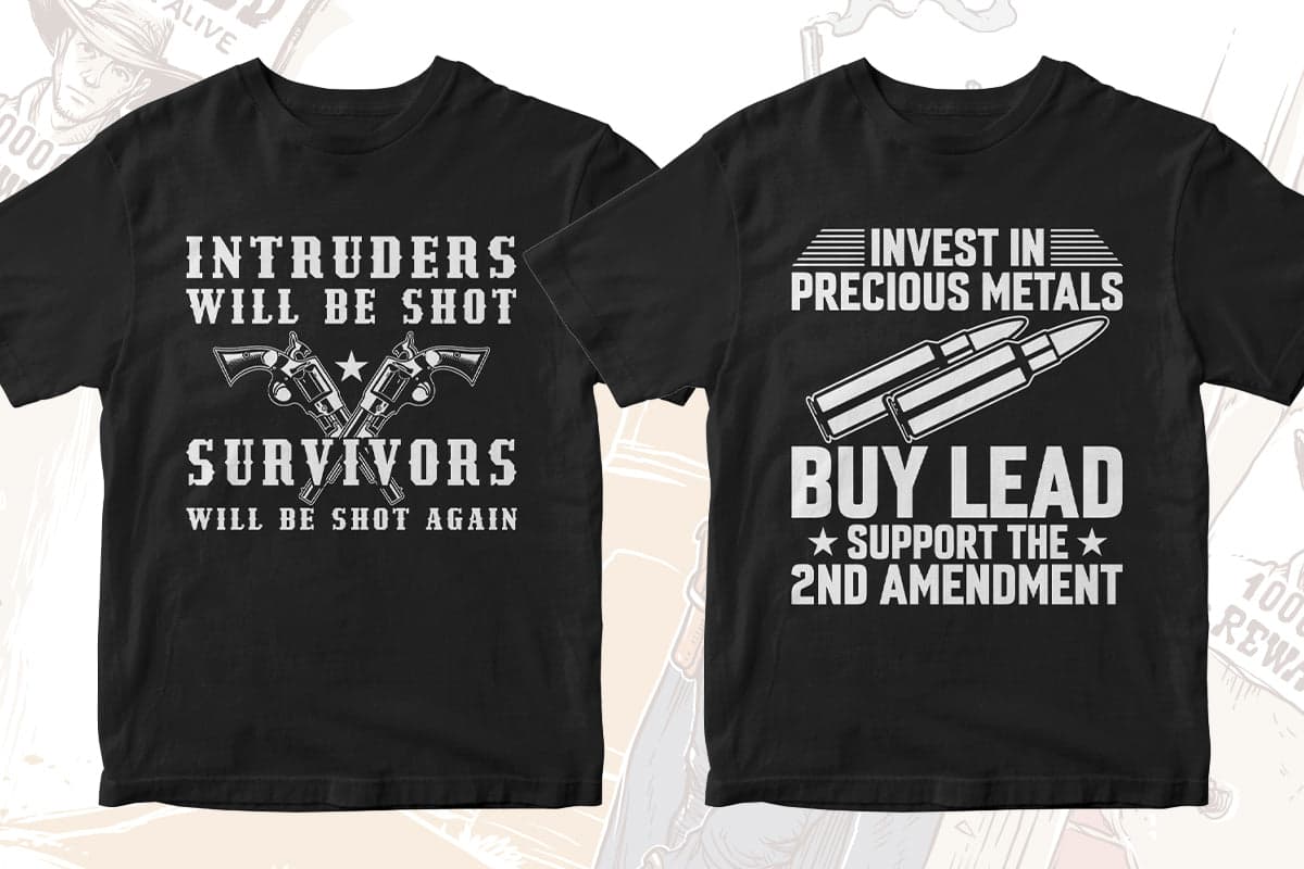 Gun Lover 50 Editable T-shirt Designs Bundle Part 2