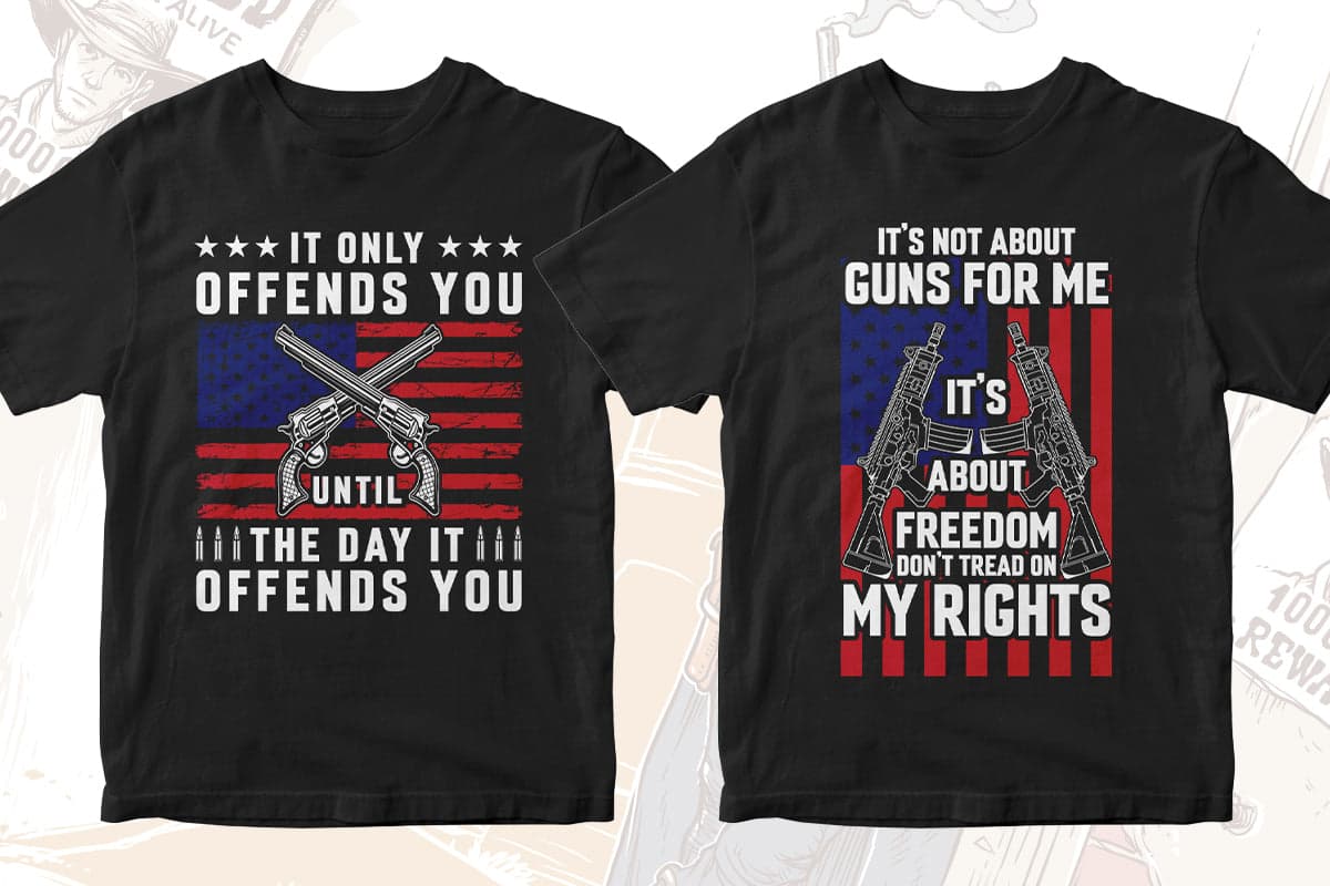 Gun Lover 50 Editable T-shirt Designs Bundle Part 2