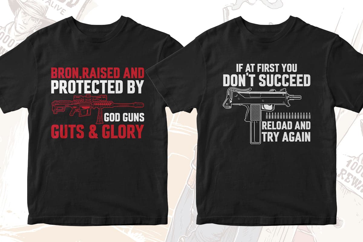 Gun Lover 50 Editable T-shirt Designs Bundle Part 2