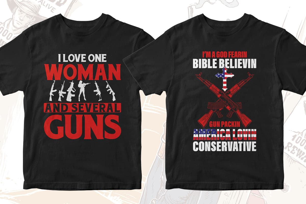 Gun Lover 50 Editable T-shirt Designs Bundle Part 2