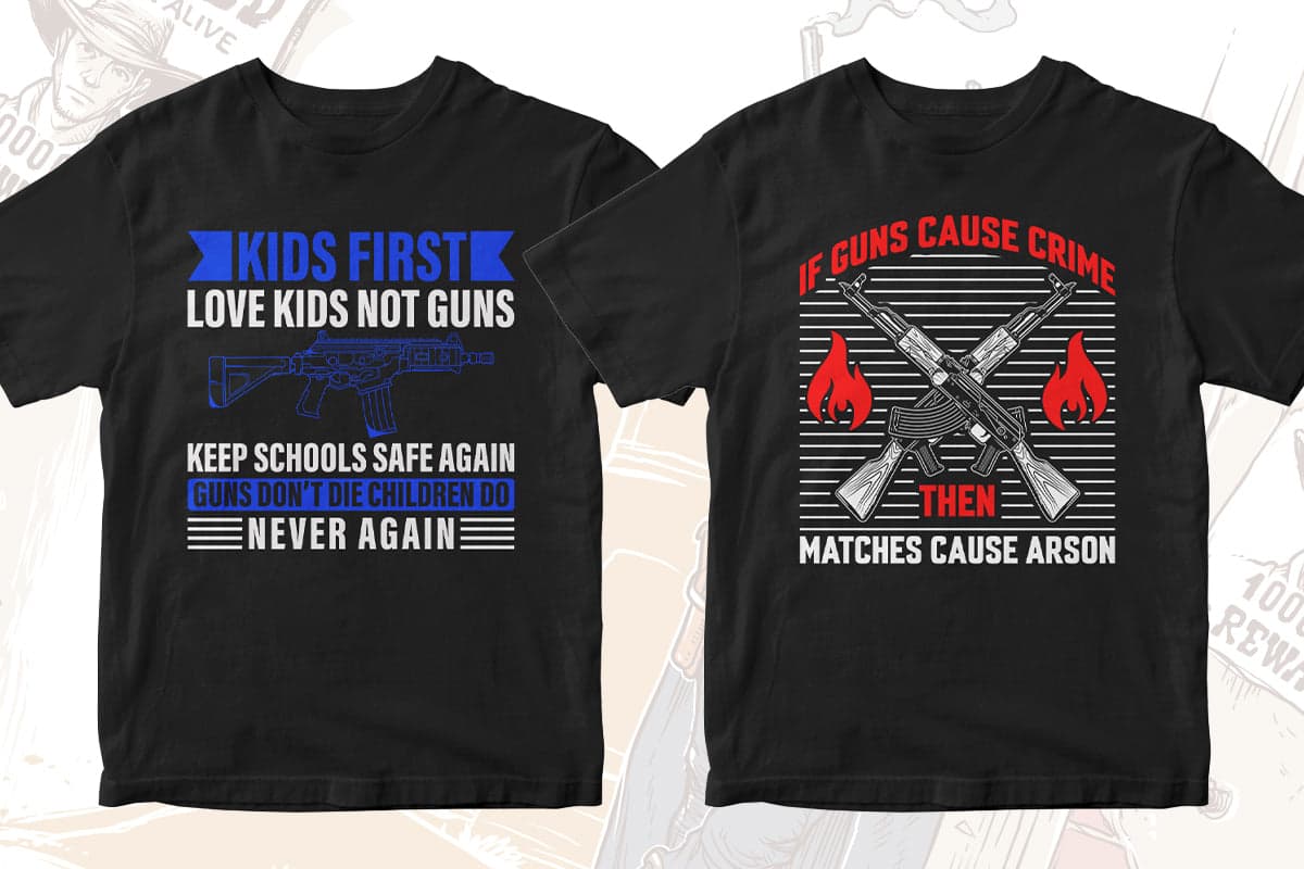 Gun Lover 50 Editable T-shirt Designs Bundle Part 2