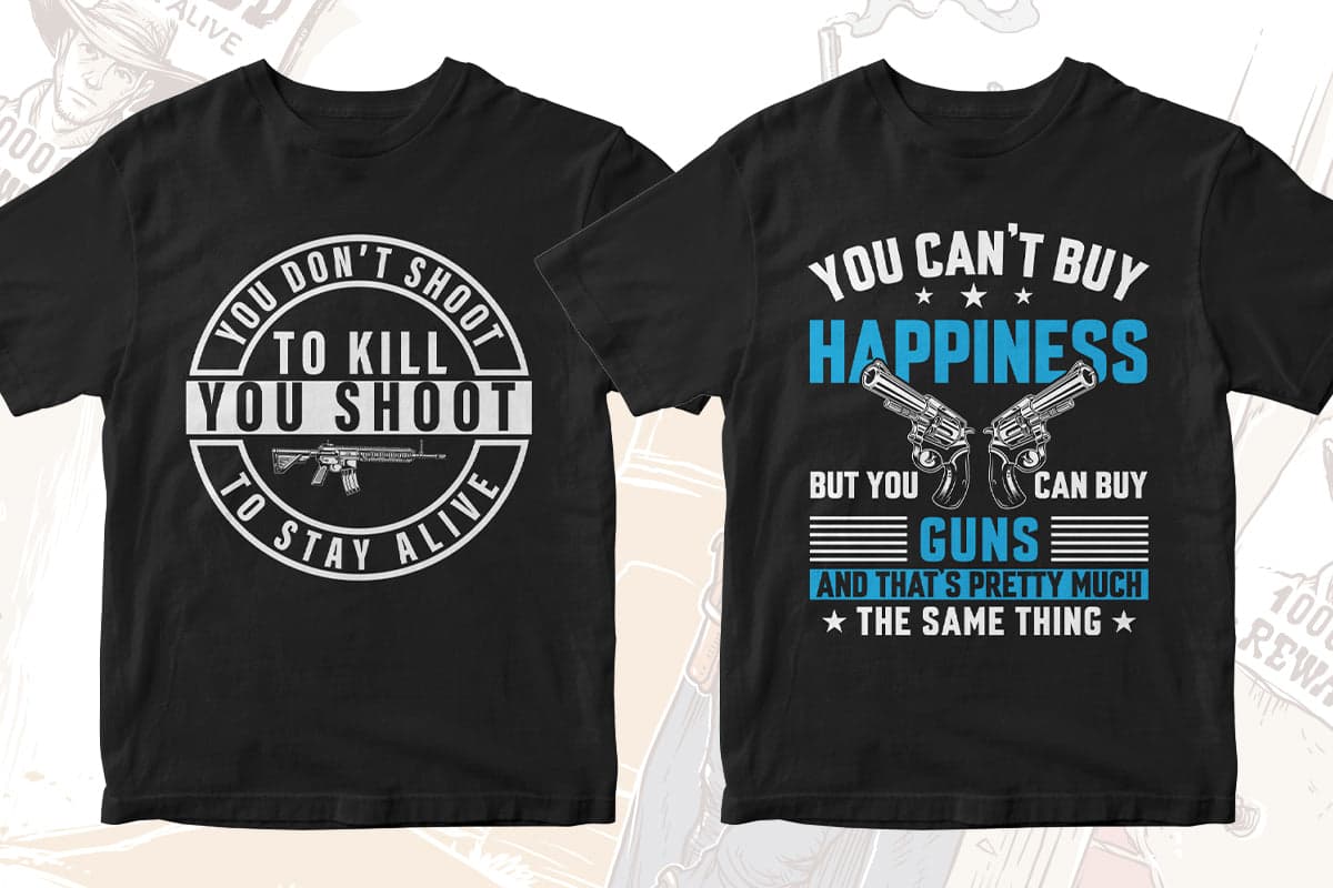 Gun Lover 50 Editable T-shirt Designs Bundle Part 2