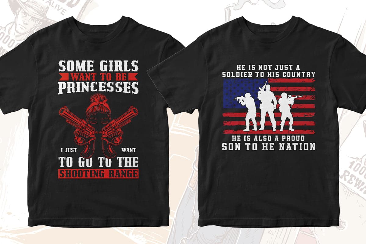 Gun Lover 50 Editable T-shirt Designs Bundle Part 2