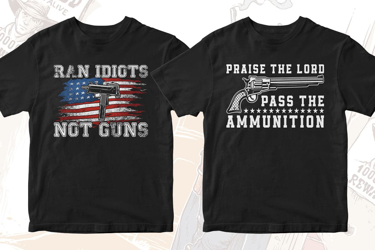 Gun Lover 50 Editable T-shirt Designs Bundle Part 2