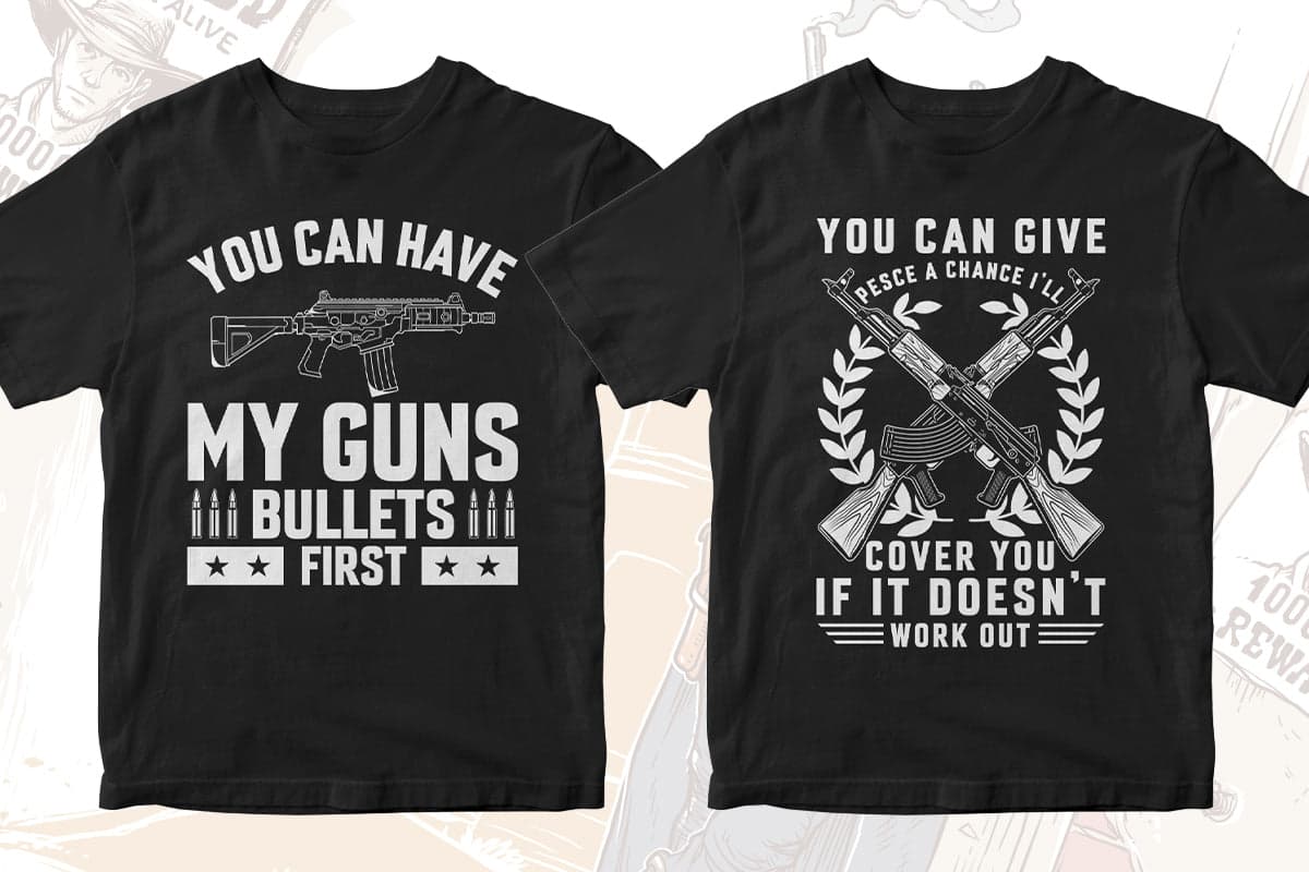 Gun Lover 50 Editable T-shirt Designs Bundle Part 2