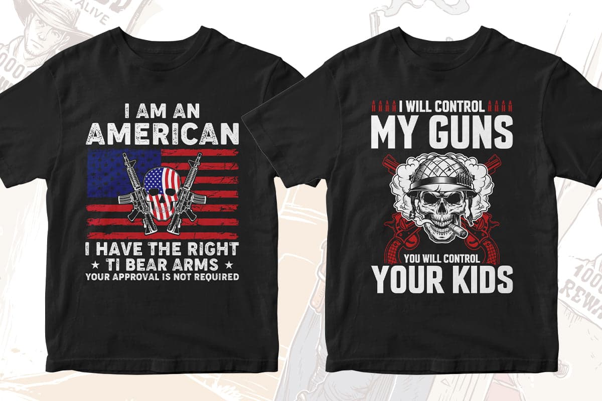 Gun Lover 50 Editable T-shirt Designs Bundle Part 2