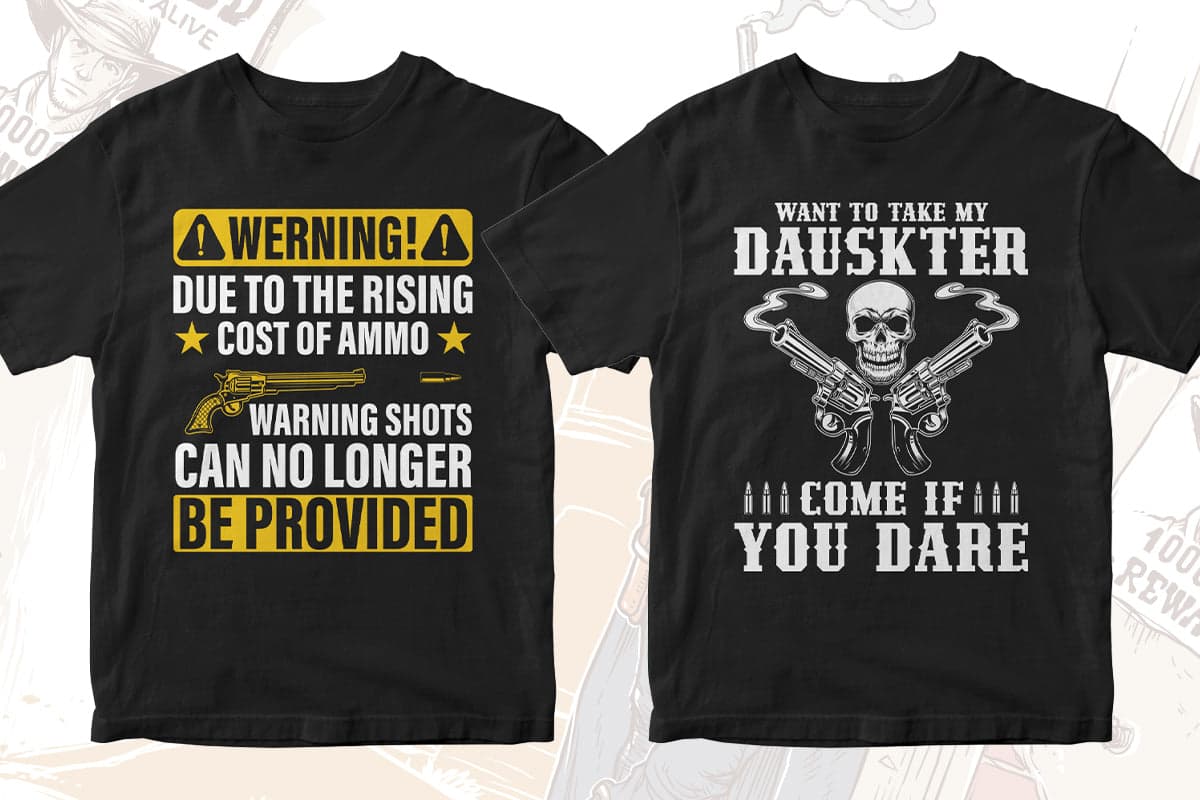 Gun Lover 50 Editable T-shirt Designs Bundle Part 2