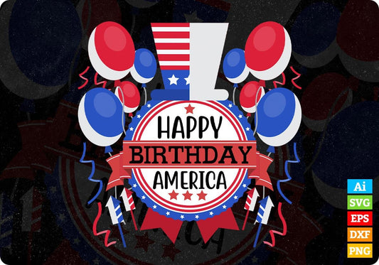 Happy Birthday America 4th Of July T shirt Design In Svg Png Cutting Printable Files