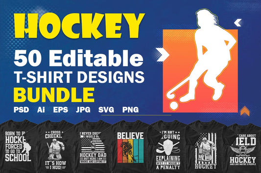 Hockey 50 Editable T-Shirt Designs Bundle Part 1